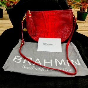 SOLD EBAY Brahmin Red Black Leather Faux Croc